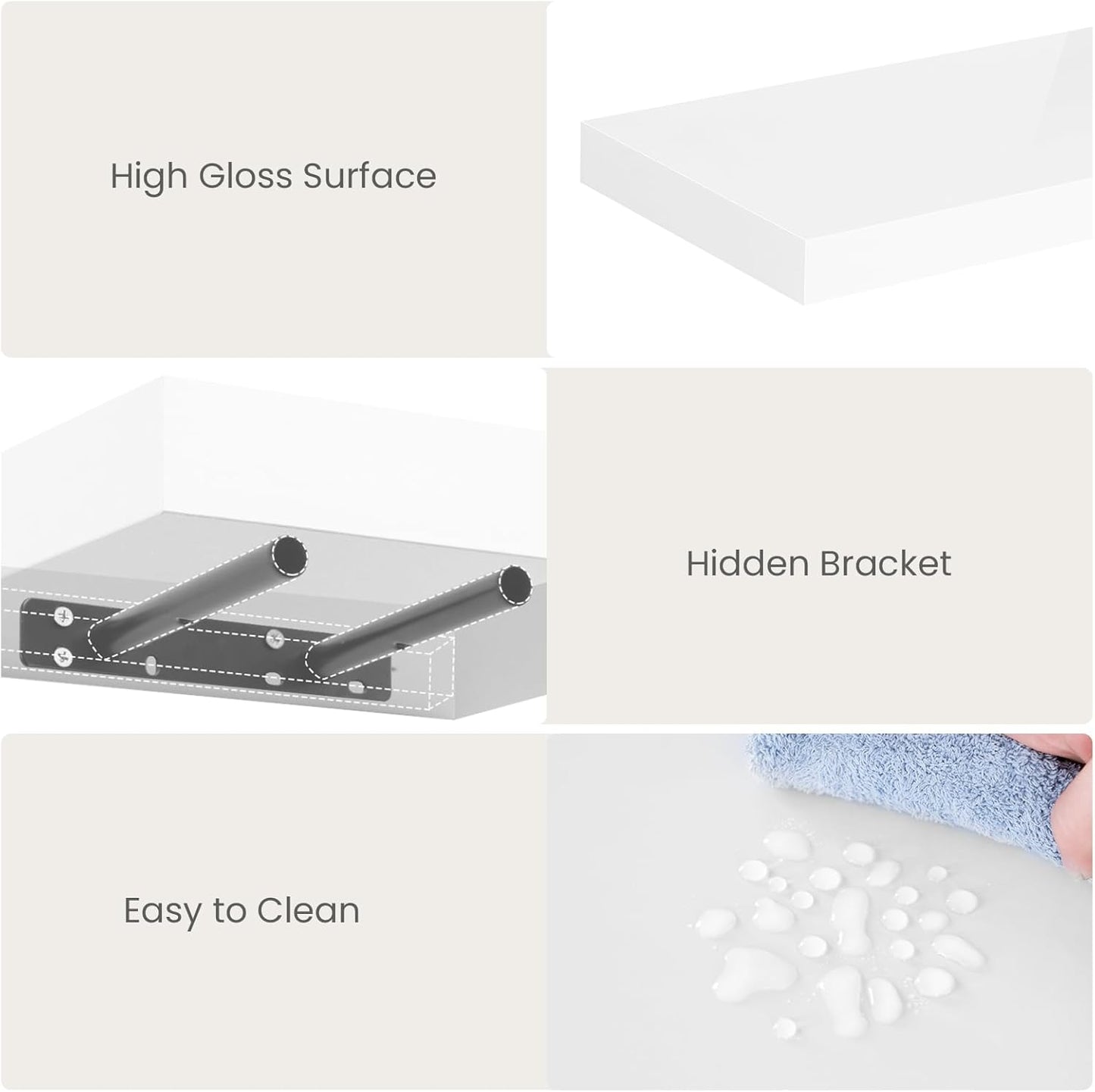 Étagère murale eSituro blanche brillante - Étagère murale suspendue - 3,8 cm d'épaisseur - Jusqu'à 15 kg