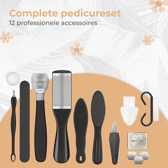 Appareil électrique Nuvance pour éliminer les callosités - 3 disques inclus - Appareils pour éliminer les callosités - Kit de pédicure 12 pièces - Lime à pieds - Rechargeable par USB - Blanc