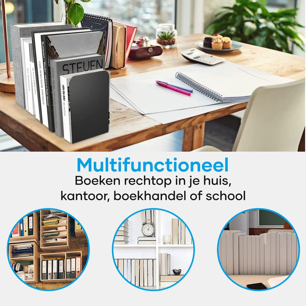 MATTI® - Serre-livres - Porte-livres en métal - Porte-livres - Lot de 2 - Noir