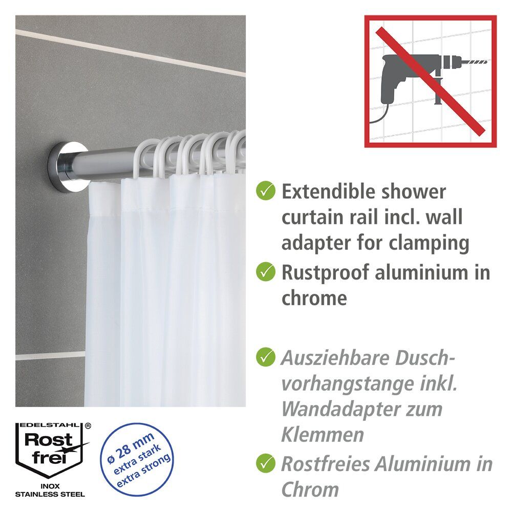 Barre de douche télescopique WENKO Luz, chrome - 70-115 cm - acier inoxydable