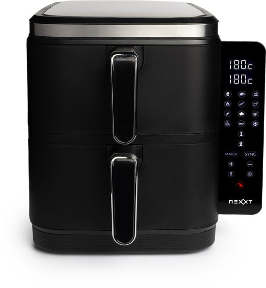 Nexxt - Double Airfryer empilé - Capacité 11 l - Noir et acier inoxydable - 12 programmes de cuisson - Modèle empilé - Gain de place et double tiroir
