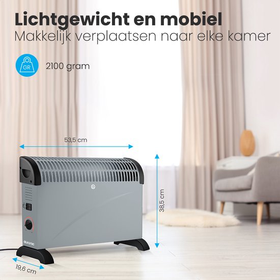 Convecteur électrique Auronic - 750/1250/2000 Watts - Thermostat réglable - Chauffage - Gris