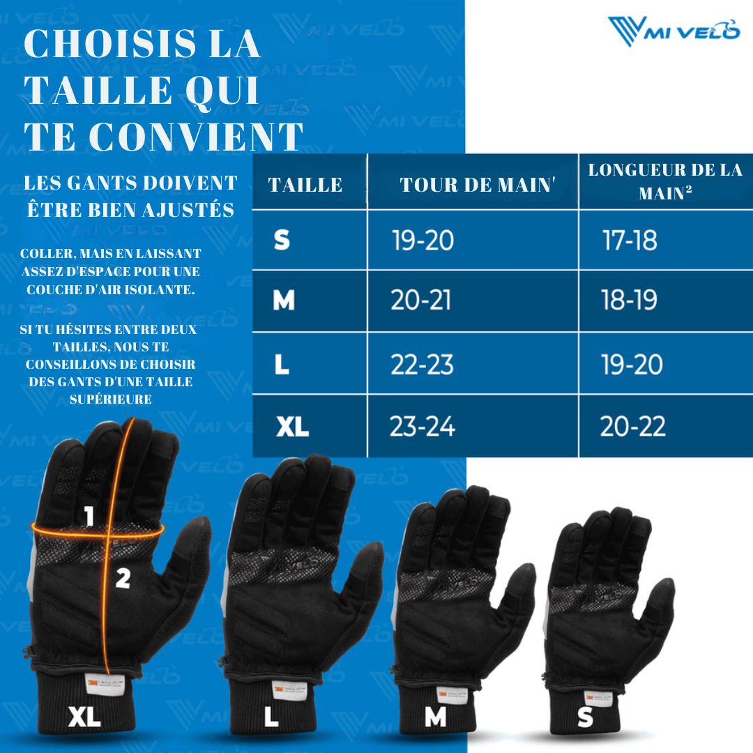 Gants d'hiver MIVELO THERMO-FIT - Polaire thermique & 3M Thinsulate - Unisexe - Taille S - Noirs & Blancs