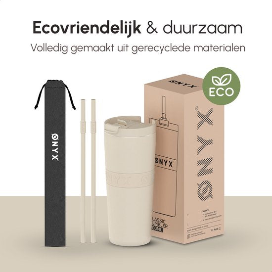 ONYX Bouteille à boire avec paille 700ML - Bouteille d'eau pour enfants et adultes - Tasse thermos - Tasse de voyage - Boire pour la motivation - Tasse à boire pour l'école - Beige