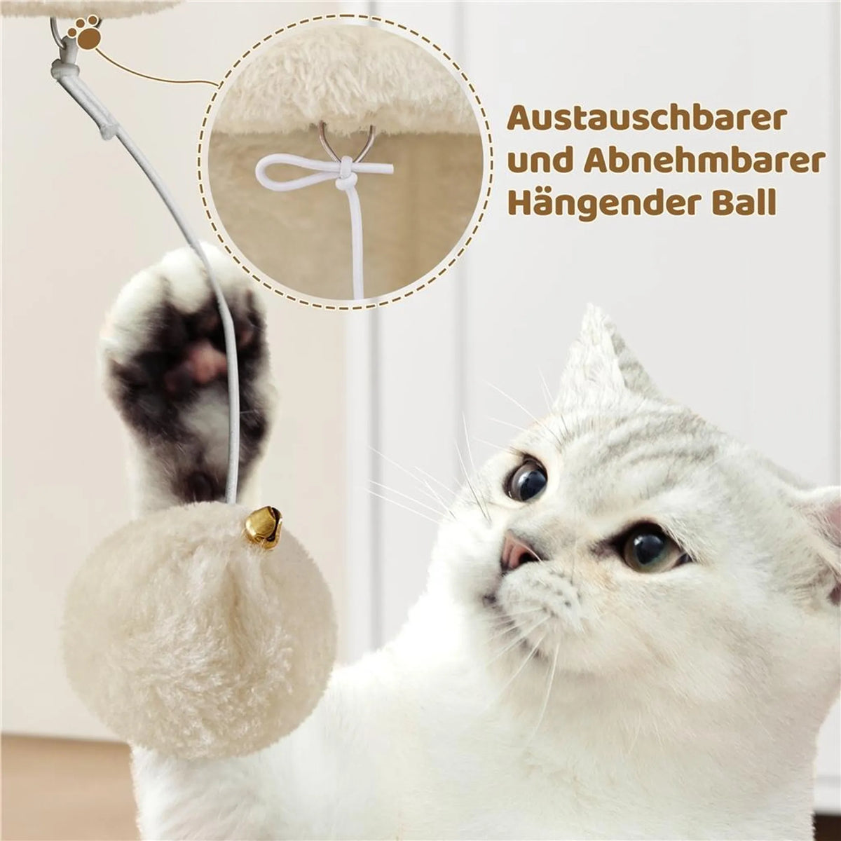 Arbre à chat Yaheetech - Beige - 40,5 x 40,5 x 59 cm - Abri pour chat, poteaux en sisal et balle à jouer