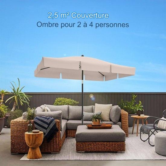 Parasol - LifeGoods - Jardin & Balcon - 200 x 125 cm - Inclinable à 30° - Imperméable - Avec Housse - Taupe