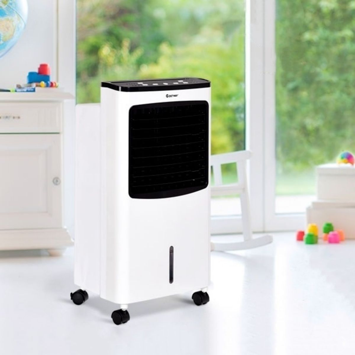 Climatiseur portable Coast - Climatiseur par évaporation 4-en-1 - Réservoir d'eau de 8 litres - Oscillation à 70° - Noir/blanc