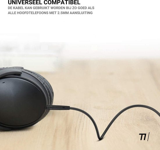TIKKENS® Câble audio - Prise 2,5 mm vers prise 3,5 mm - Noir - 1,35 m - Aux - Microphone - Convient pour Bose Quietcomfort 25/35, Apple - Casque supra-auriculaire - Câble d'extension