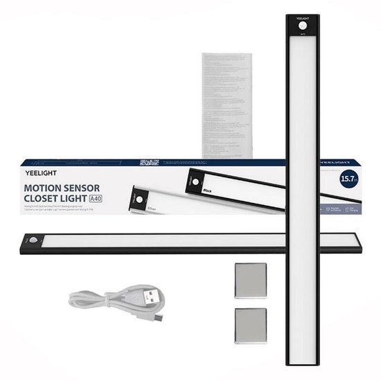 Éclairage d'armoire Yeelight avec détecteur de mouvement - 90 lumens - Noir - 40 cm - rechargeable