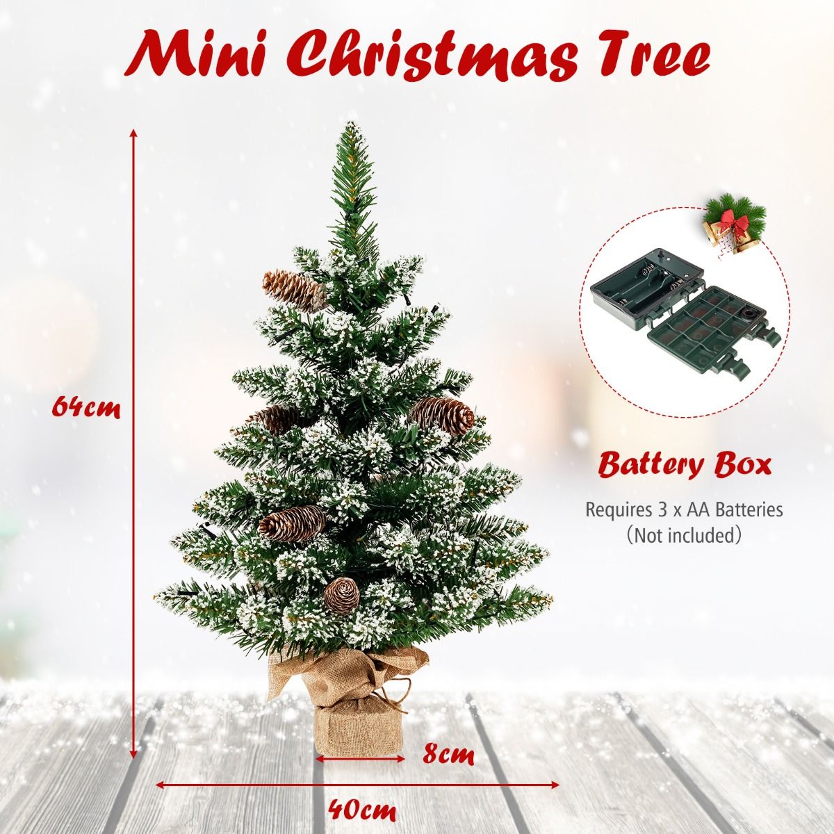 Coast Artificial Christmas Tree Table Top 64 cm Green - Mini sapin de Noël avec neige - 50 LED - 8 niveaux de lumière