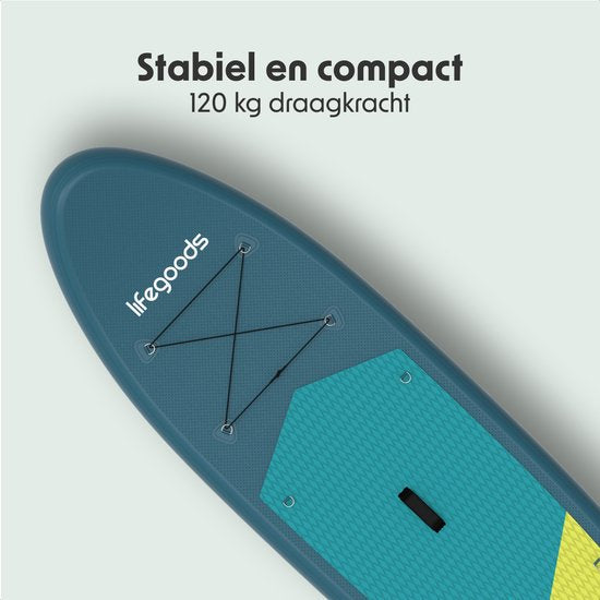 LifeGoods SUP Board All-round Compact - avec siège - capacité de charge de 100 KG - 300 x 76 cm - gonflable - ensemble complet de SUP - Cyan/Vert foncé