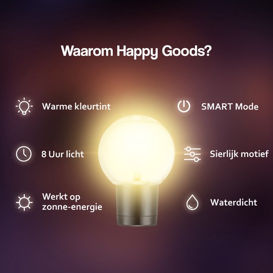 Happy Goods Solar Garden Lights - 20 LED Outdoor Light String - 3 m Illuminated + 2 m Cord - Outdoor Lighting Light Garland - Lighting Chains