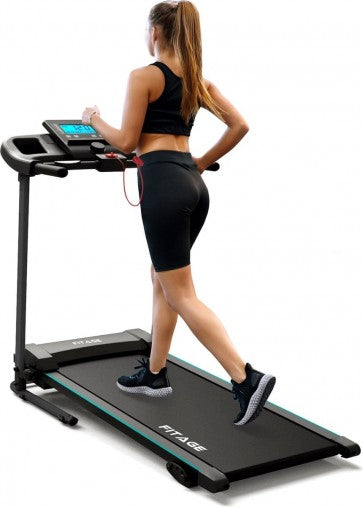 Tapis de course pour la maison Fitage - Fonction d'inclinaison - Bluetooth - 1-12 km/h - Pliable - 100 x 64 x 25 cm - Noir