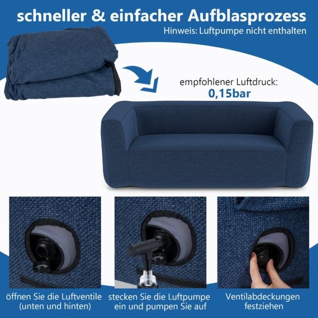 Coast Air Bench Blue - Banc gonflable pour 2 personnes avec housse amovible et accoudoirs larges - 184 x 79 x 67 cm