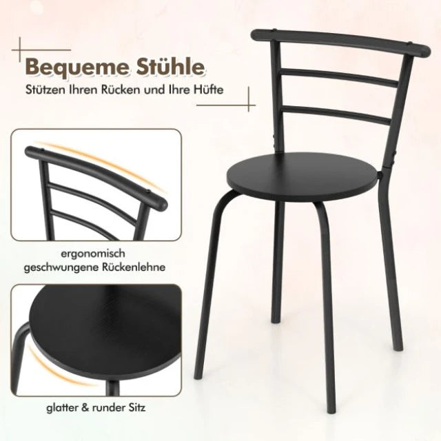Coast Dining Table Set Black - 3-Piece Bar Table Set with 2 Chairs and Wine Rack - Table 80 x 53 x 77 cm