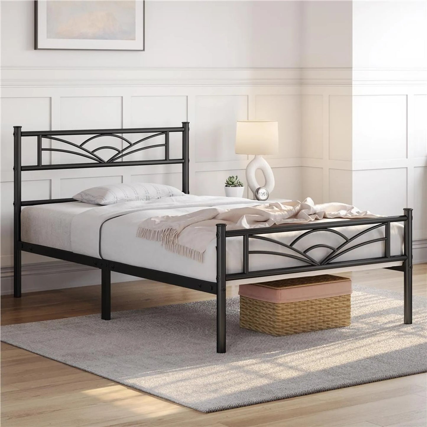 Yaheetech Cadre de lit en métal Cloud - 207,5 x 96,5 x 88,5 cm - équipé d'une tête de lit haute et d'un sommier à lattes et d'un espace de rangement de 32 cm - pour la chambre à coucher et la chambre d'amis - métal noir
