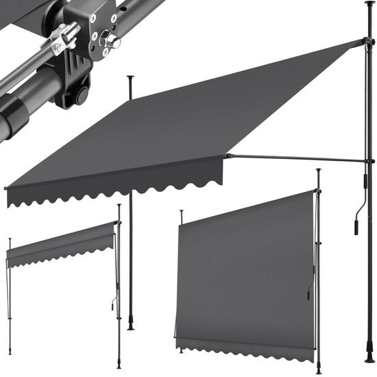 tectake - store à pinces - parasol - store - réglable - store à pinces - parasol balcon - 300 x 180 cm - noir gris - store - 404965