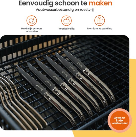 Goliving Couteaux à steak - Couteau à viande - Lavable au lave-vaisselle - Set de 6 couteaux à steak - Acier inoxydable - Set de couteaux - Couteau dentelé - Silver