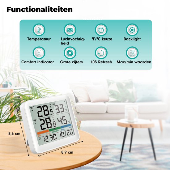 Station météo sans fil Iqonic - Intérieur et extérieur - Alimentation par piles - Humidimètre - Avec capteur extérieur - Blanc