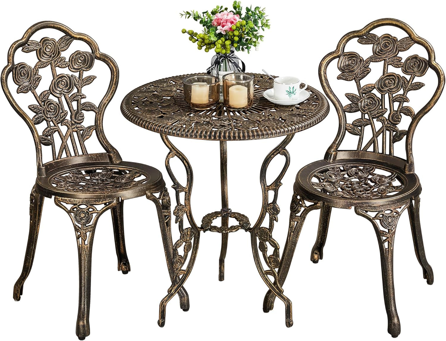 Ensemble de bistrot Yaheetech 3 pièces - Mobilier de balcon - Aluminium moulé - Bronze