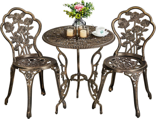 Ensemble de bistrot Yaheetech 3 pièces - Mobilier de balcon - Aluminium moulé - Bronze