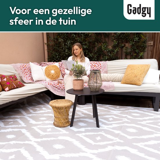 Tapis d'extérieur Gadgy XXL - Tapis d'extérieur 300x200 cm - Tapis de jardin double face - Tapis de pique-nique beige blanc - Tapis d'extérieur