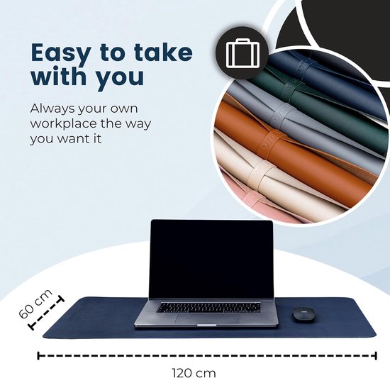 WURK Tapis de bureau professionnel [120 cm x 60 cm] - Tapis de souris XXL - Tapis de souris - Grand tapis de bureau multifonctionnel - Tapis de bureau [Bleu foncé].
