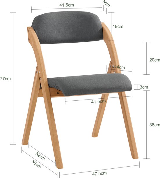 SoBuy Set of 2 Folding Chair, Office Chair with Upholstered Seat Cushion, Dining Chair, Nature/Dark Grey, 47.5x77x59 cm, FST92-SGx2 - pour la salle à manger, le balcon ou le bureau