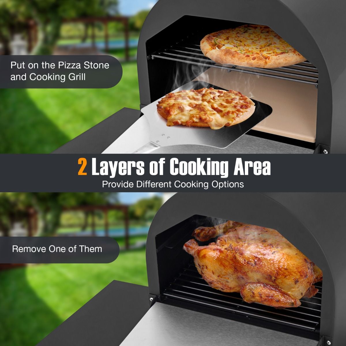 Four à pizza d'extérieur au feu de bois Coast - Noir - 98 x 31 x 98 cm - Comprend une pierre à pizza, une pelle à pizza et une housse de protection