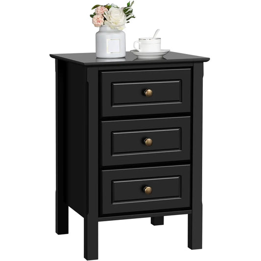 Table de chevet Yaheetech - 40 x 40 x 60 cm - 3 tiroirs - MDF - Meuble de chevet - Noir