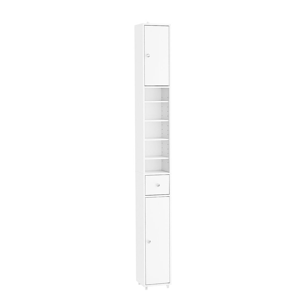 SoBuy Meuble de salle de bain haut et étroit - Meuble de rangement compact avec étagères et tiroir réglables - 20x20x180 cm - Blanc