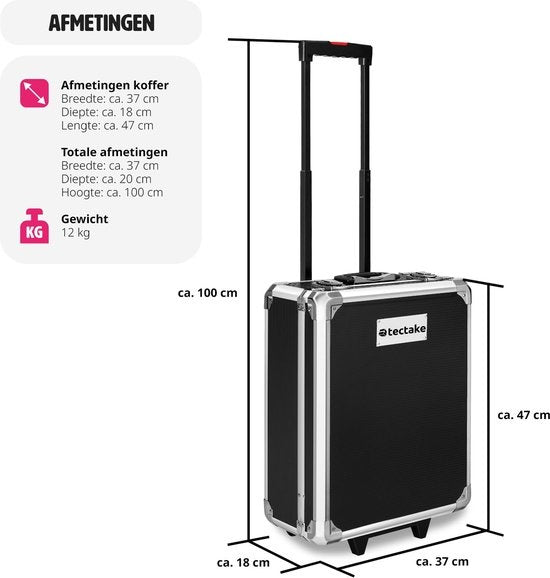 tectake® tool case, tool set, tool case filled 1200-piece, tool trolley, 4-level tool box, aluminium case with wheels and telescopic handle - black