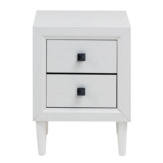 Coast Table de chevet / Table d'appoint 40x40x55 cm - Blanc avec 2 tiroirs et pieds en bois massif