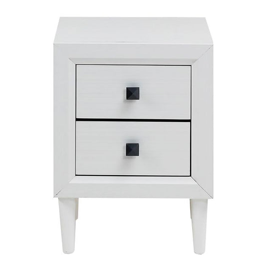 Coast Table de chevet / Table d'appoint 40x40x55 cm - Blanc avec 2 tiroirs et pieds en bois massif