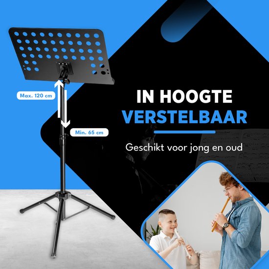 Finesse Music Stand for Sheet Music with Phone Holder - XL - Foldable - with Carrying Bag - Lectern - for Tablet - Black