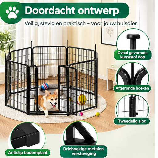 Yaheetech Enclos pour chiots, 8 pièces - Noir - 194,5 x 66 x 80 cm - Pliable avec fermeture rapide