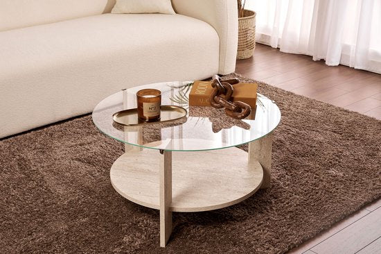 Asir - Table basse - Travertin et transparent