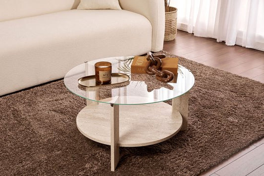 Asir - Table basse - Travertin et transparent