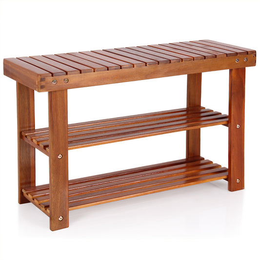 2 en 1 - étagère à chaussures et banc en bois d'acacia - 70cm