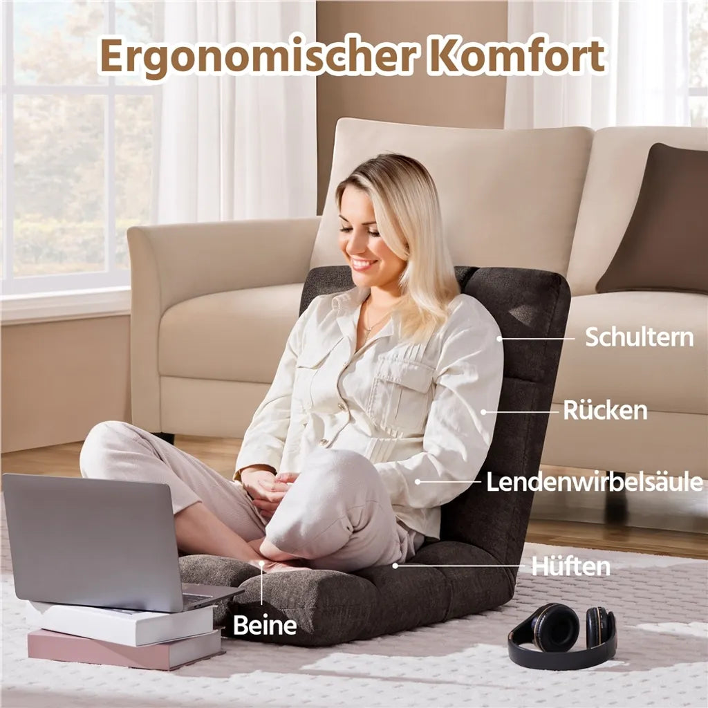 Chaise de sol réglable Yaheetech - Marron - Chaise de détente pliable avec 14 positions réglables