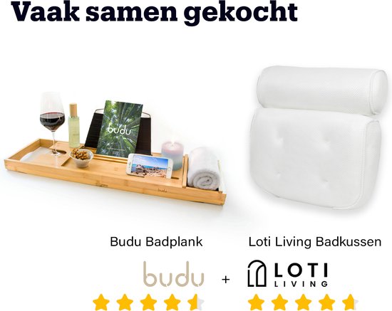 Budu Planche de bain en bambou - Planche de bain en bois - Planche de bain pour le bain - Réglable / Extensible - Support de bain - Support de bain en bambou - 70-105 cm