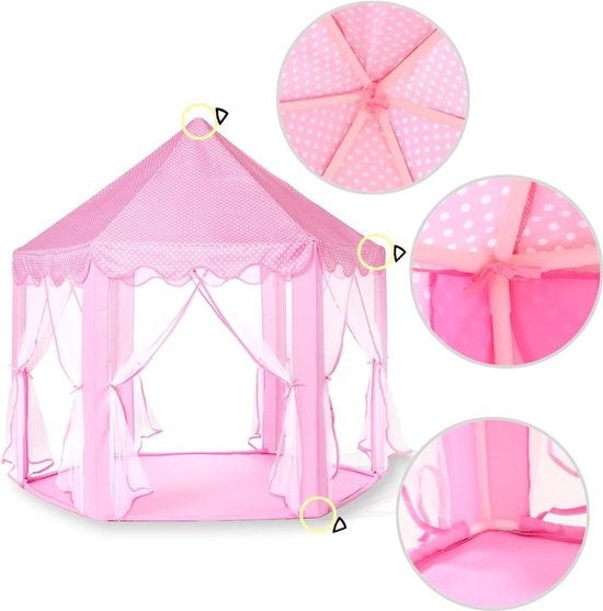 Château de princesse 55" x 53" - Tente de jeu - Salle de jeux pour filles - Salle de jeux pour enfants - Jeux d'intérieur et d'extérieur - Rose - Livrée avec éclairage LED