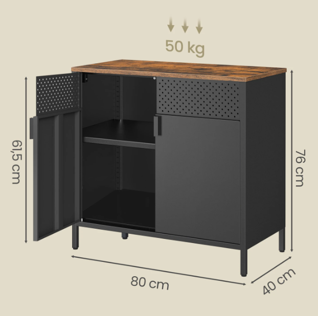 Joyfurnos : meuble de rangement noir avec porte et étagère réglable - 80 x 40 x 76 cm