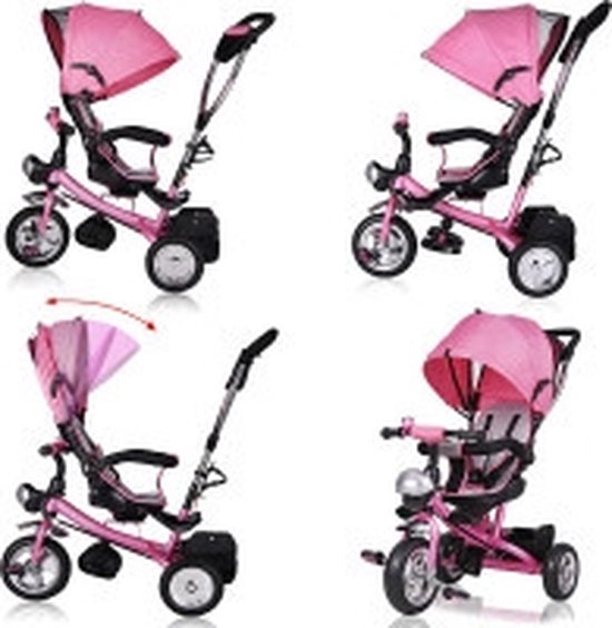 Vélo/tricycle enfant - Rose - Barre de poussée - toit pliant - repose-pieds pliant - panier inclus