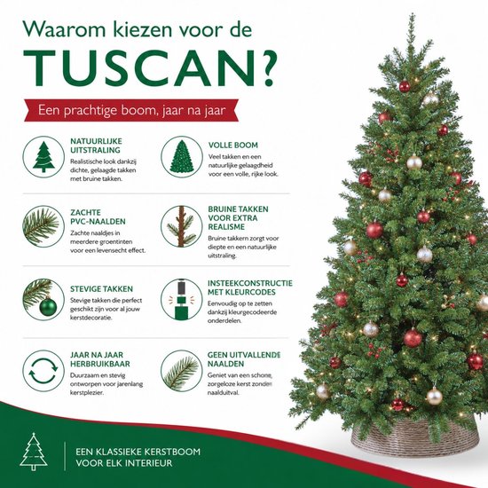 Sapin de Noël Triumph Tree Tuscan - Décoration de Noël en plastique pour l'intérieur, au rendu volumineux - Sapin artificiel en PVC avec 488 branches de sapin - Style classique - H 185 x Ø 109 cm - Vert