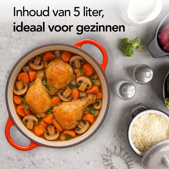 Casserole en fonte Aviro - Ø26CM - 5L - Toutes sources de chaleur y compris induction - Ragoût - Sans PFAS - Avec couvercle - Rouge