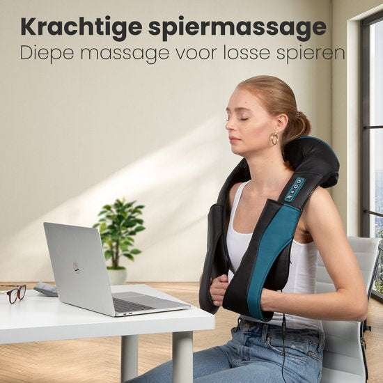 Auronic Shiatsu Massage Cushion - Appareil de massage électrique pour la nuque - Appareils de massage - Nuque et épaules - Infrarouge - Mallette de transport incluse - Noir/Bleu