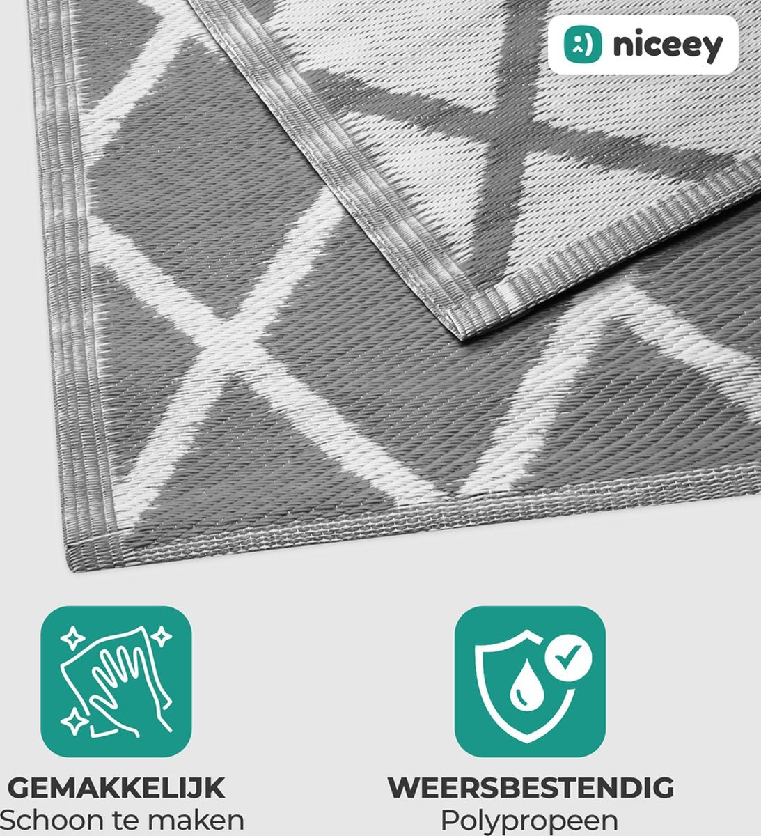 Niceey Buitenkleed - Tuintapijt - Vloerkleed - Omkeerbaar - 120x180cm - Grijs/Wit