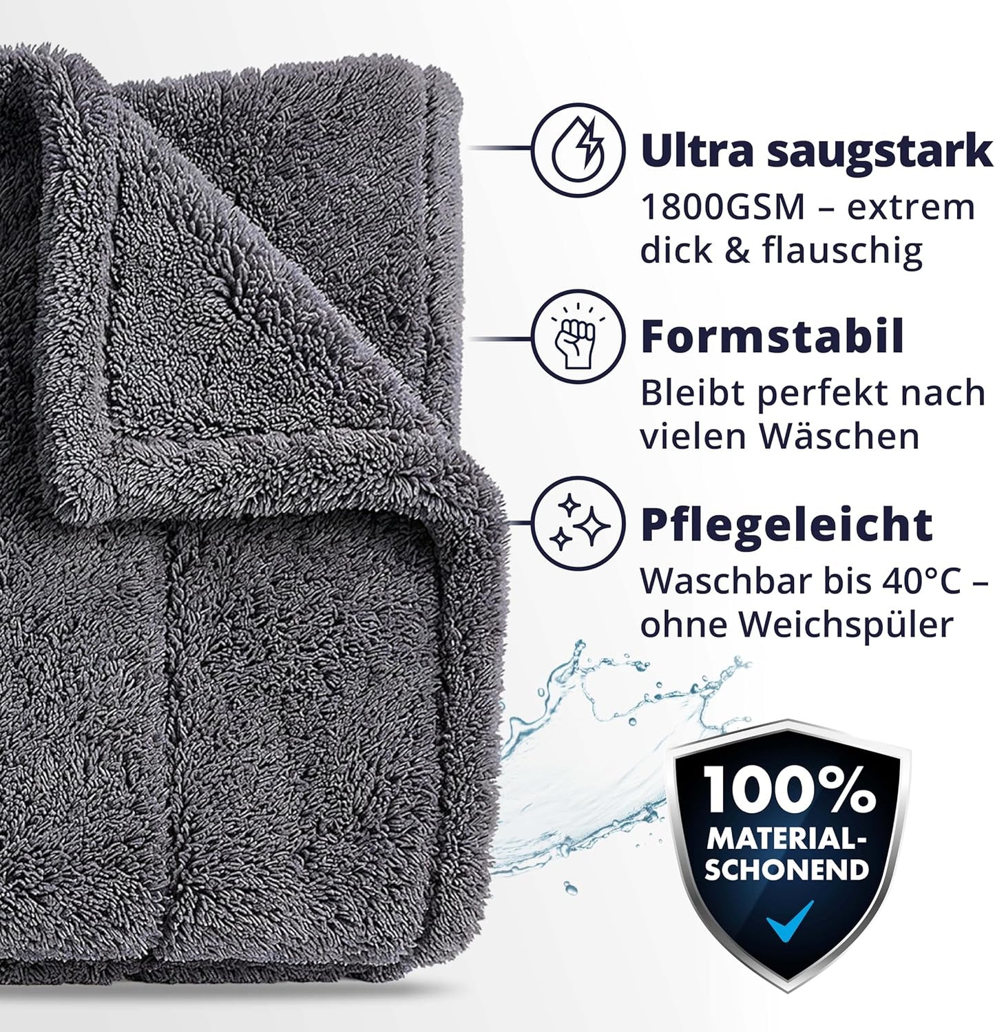 Chiffon de séchage pour voiture Licargo XXL - 80 x 50 cm - Gris - 1 800 g/m² en microfibre
