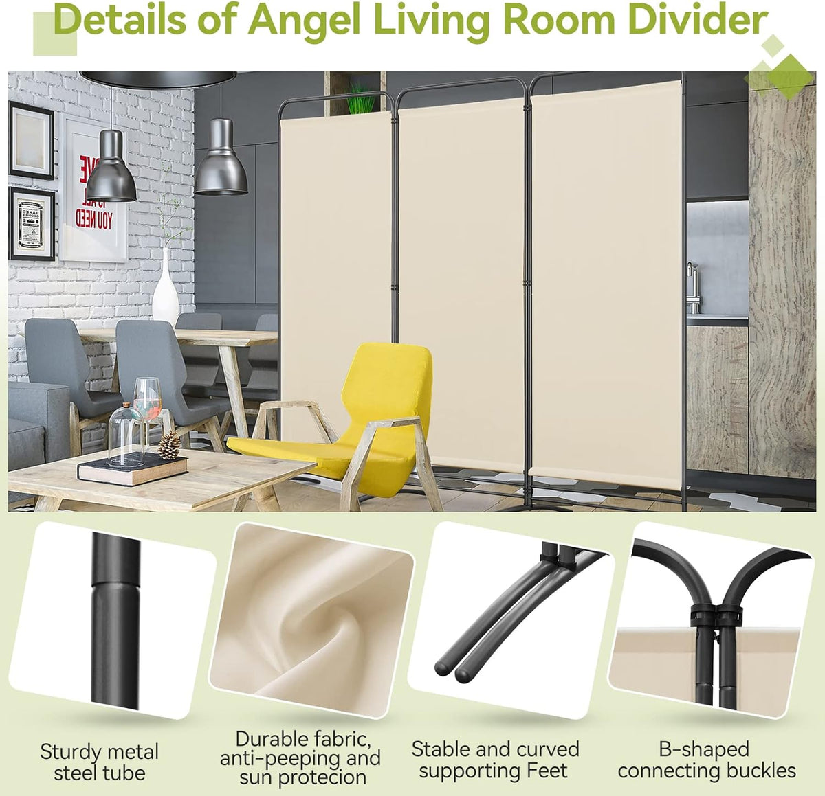 Angel Living Paravent - 3 Panneaux - 243 x 180 cm - Beige
